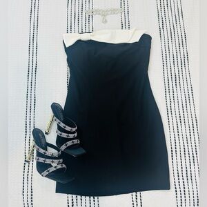 Elegant Black and White Strapless Dress
